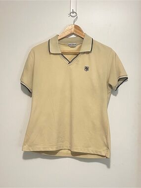 Vintage ROMFH Beige V-Neck Polo Top Horse Logo Size M